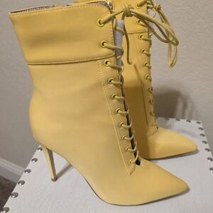 Stylish Yellow Lace-Up Ankle Boots